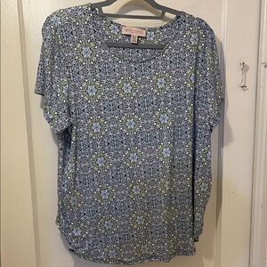 Philosophy Blue and Green Patterned Short Sleeve Top